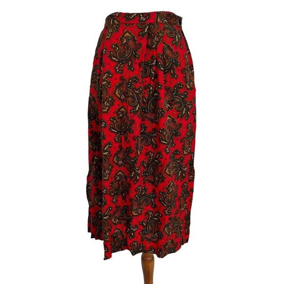 Vintage 1980s Dimanche Soft Red Paisley Skirt pockets M - Picture 4 of 9